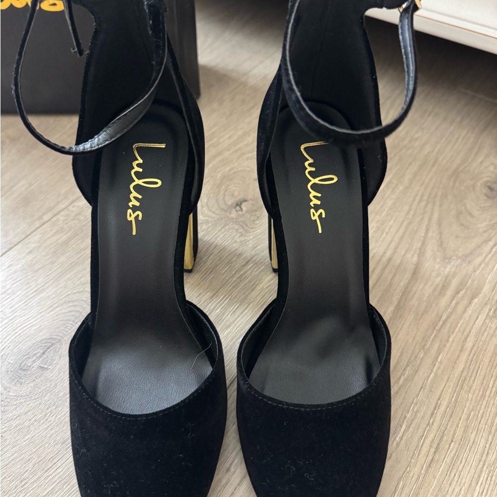 Lulu's Black Velvet Ankle Strap Heels - Picture 3 of 8